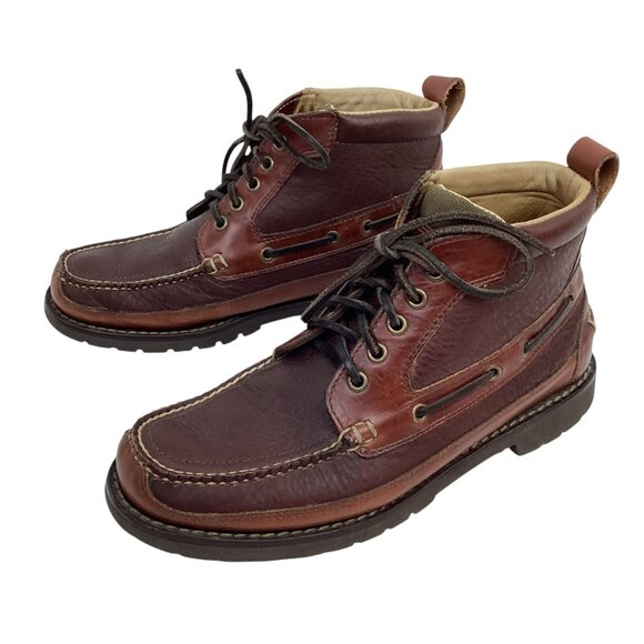 L.L. Bean Chukka Allabash Mens 9D Leather Moc Toe Boots Bison Brown - Picture 1 of 13